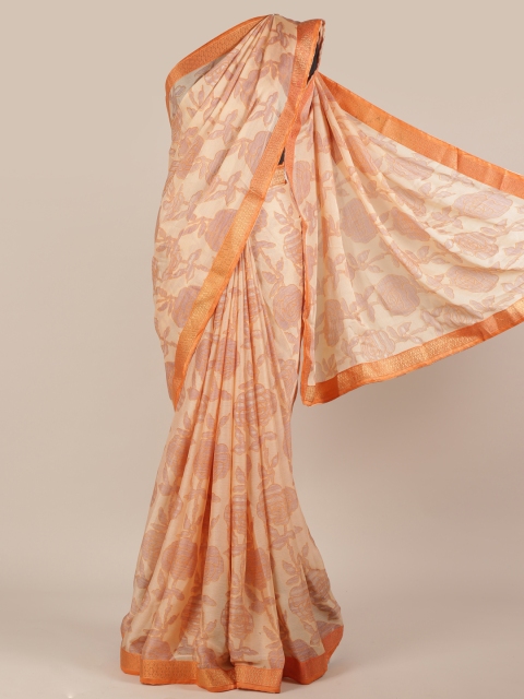 

Pothys Peach-Coloured Printed Poly Chiffon Saree