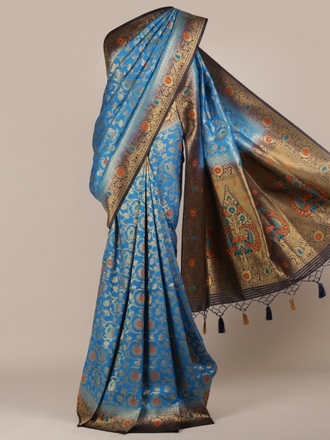 

Pothys Blue & Gold-Toned Jute Silk Woven Design Saree