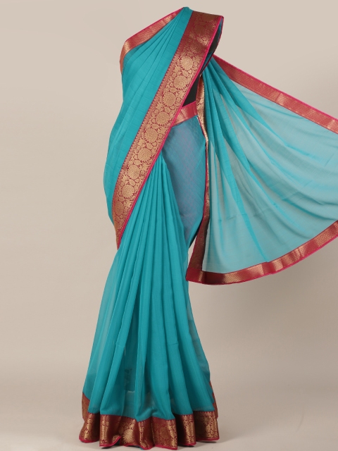 

Pothys Blue Solid Poly Chiffon Saree