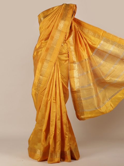 

Pothys Mustard Yellow & Gold-Coloured Jute Silk Solid Saree
