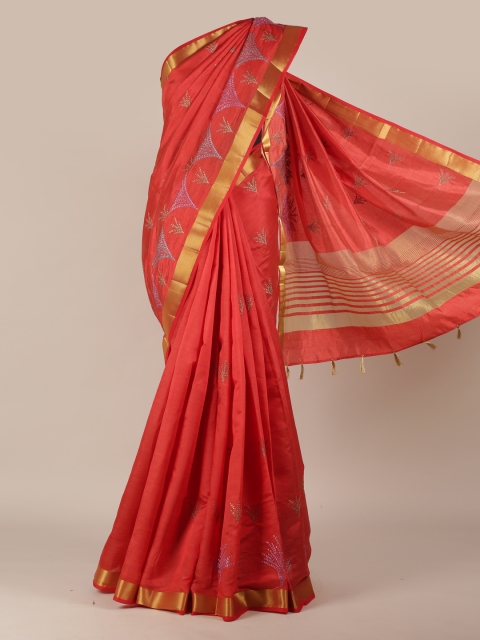 

Pothys Orange Woven Design Jute Silk Saree