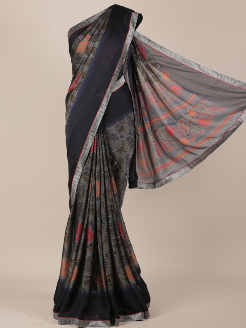 

Pothys Grey & Olive Green Poly Chiffon Printed Saree