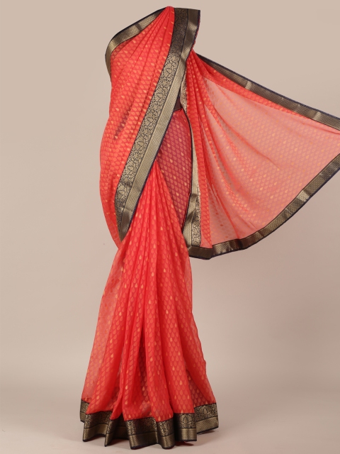 

Pothys Peach-Coloured Woven Design Poly Chiffon Saree