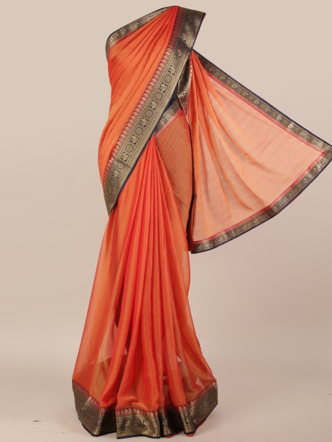 

Pothys Orange Solid Poly Chiffon Saree