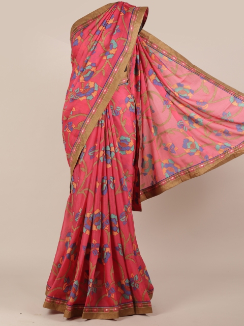 

Pothys Pink Printed Poly Chiffon Saree