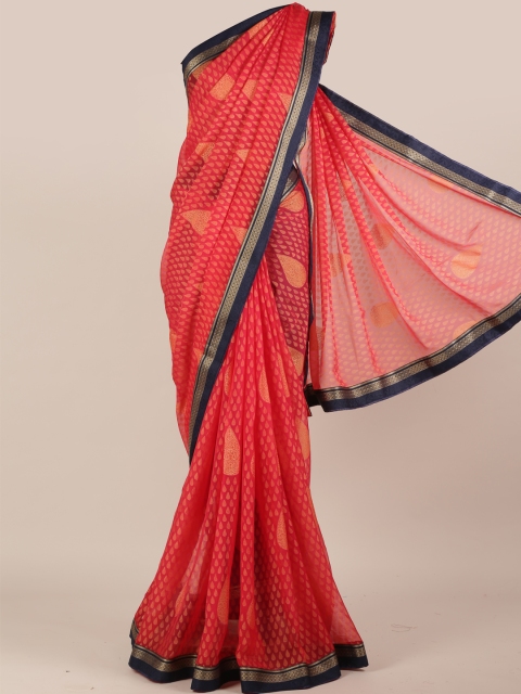 

Pothys Pink Printed Poly Chiffon Saree