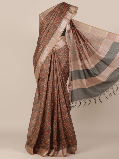 

Pothys Brown Printed Jute Silk Saree
