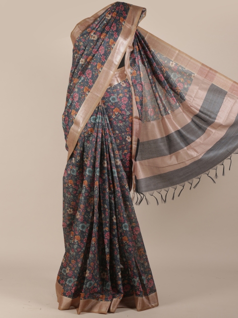 

Pothys Blue & Pink Jute Silk Printed Saree