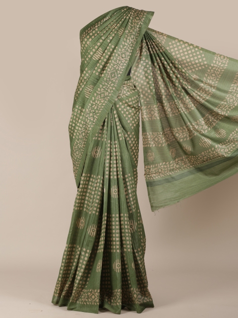 

Pothys Green & Cream-Coloured Jute Silk Printed Saree
