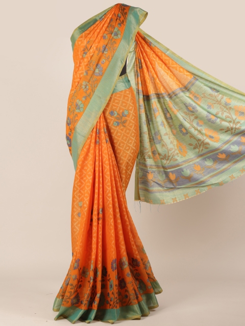 

Pothys Orange Printed Poly Chiffon Saree