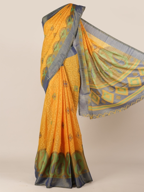 

Pothys Yellow Woven Design Poly Chiffon Saree