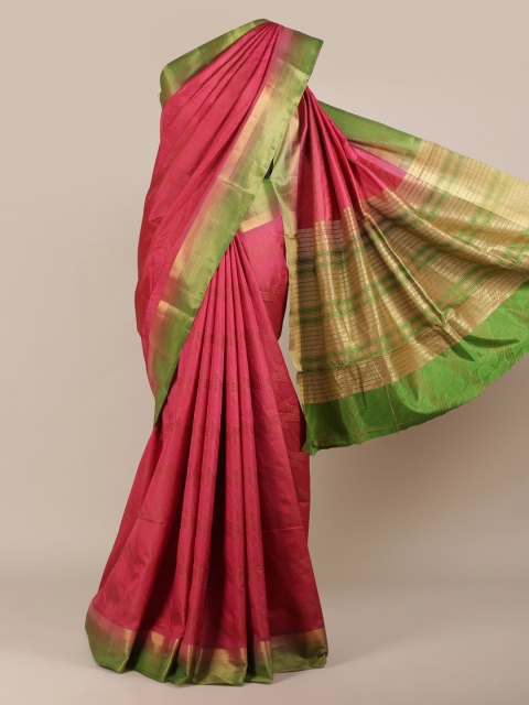 

Pothys Magenta & Green Zari Jute Silk Heavy Work Saree