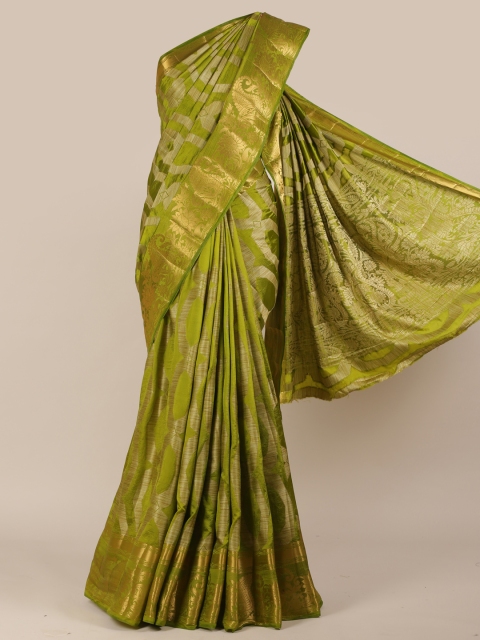

Pothys Green & Gold-Toned Jute Silk Woven Design Saree