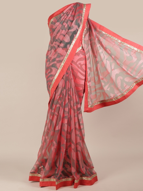 

Pothys Pink Woven Design Poly Chiffon Saree