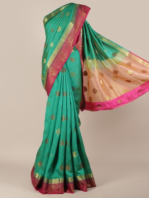 

Pothys Green Printed Jute Silk Saree