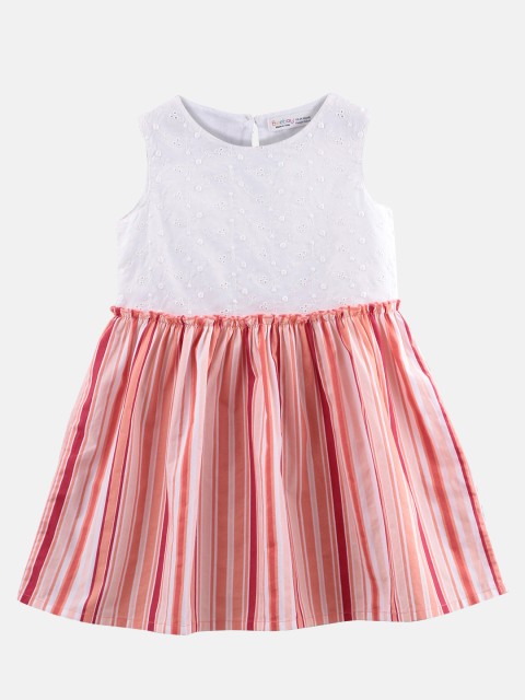 

Beebay White & Orange Striped Cotton A-Line Dress