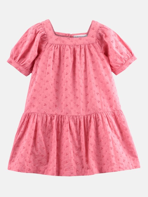 

Beebay Girls Coral Pink Embroidered Drop-Waist Dress