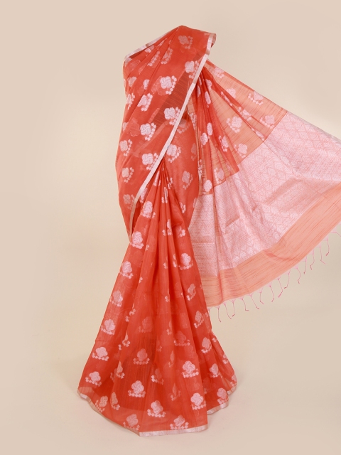 

Pothys Orange & Silver-Coloured Cotton Blend Woven Design Saree