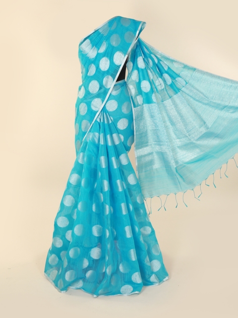 

Pothys Blue Woven Design Cotton Blend Saree with Zari Border