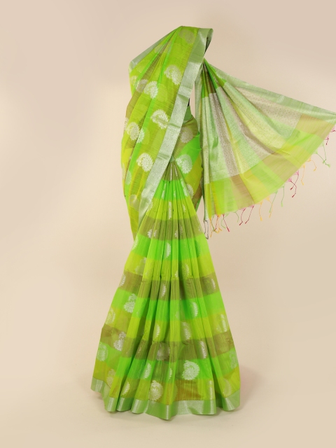 

Pothys Green & Golden Checked Cotton Blend Saree, Multi