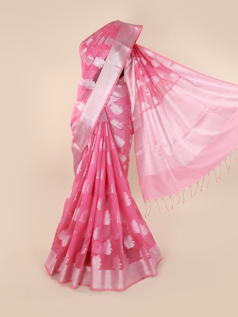

Pothys Pink & Silver Woven Design Zari Saree