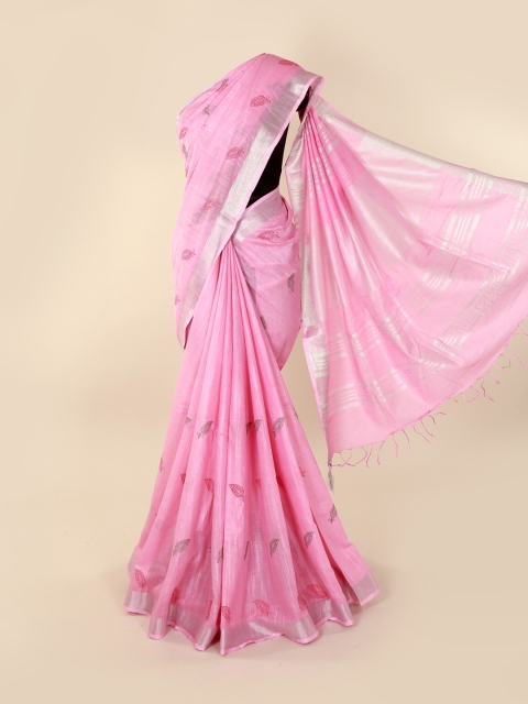 

Pothys Pink Solid Linen Blend Saree