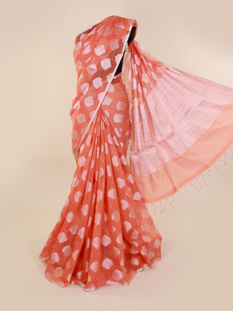 

Pothys Peach-Coloured & Silver-Toned Cotton Blend Woven Design Saree