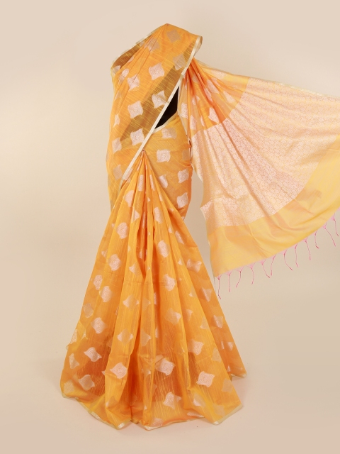 

Pothys Yellow & Silver-Toned Cotton Blend Woven Design Saree