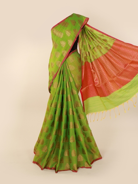 

Pothys Green & Red Cotton Blend Woven Design Saree