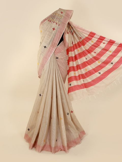 

Pothys Cream-Coloured Woven Design Linen Blend Saree