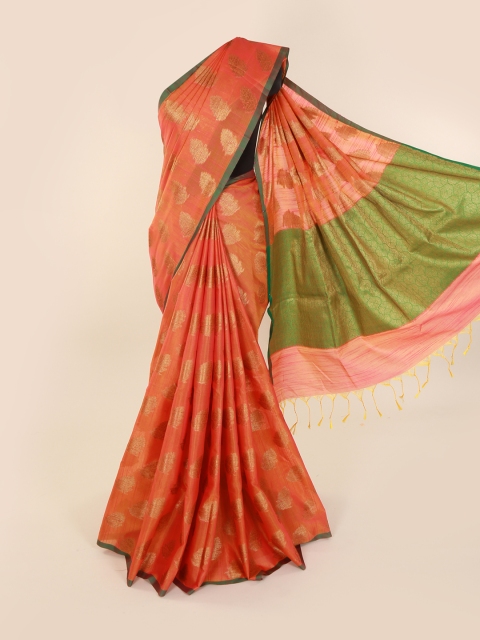 

Pothys Orange & Gold-Toned Cotton Blend Printed Saree