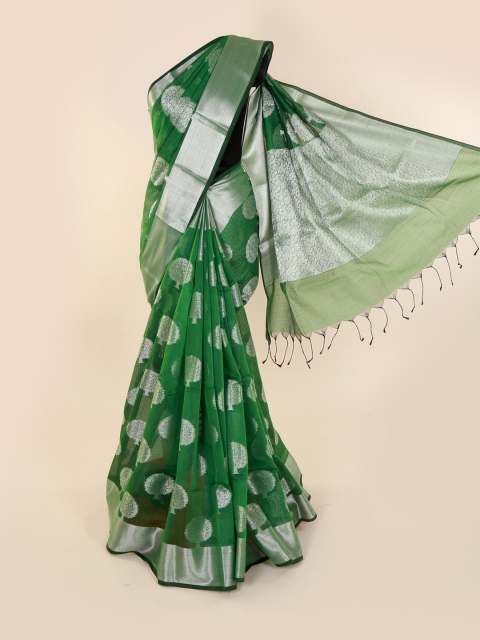 

Pothys Green Woven Design Cotton Blend Saree with Zari Border