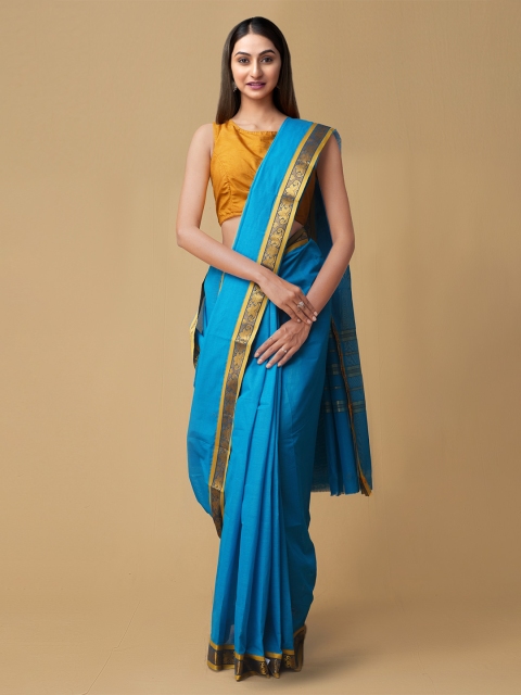 

Unnati Silks Blue Pure Cotton Solid Venkatgiri Saree