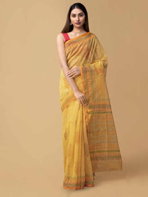 

Unnati Silks Yellow Net Printed Banarasi Saree