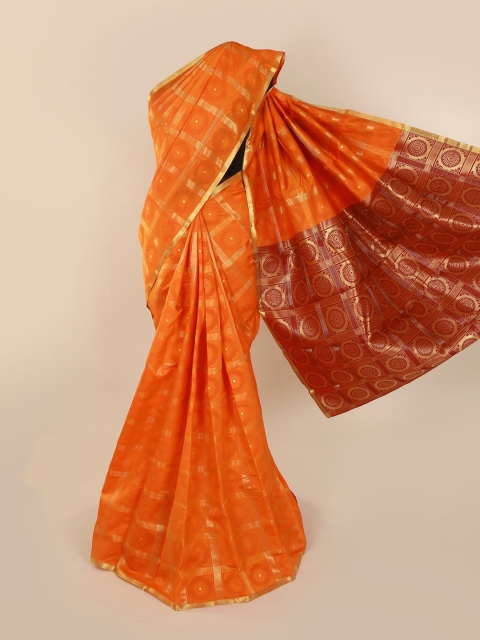 

Pothys Orange Checked Art Silk Saree