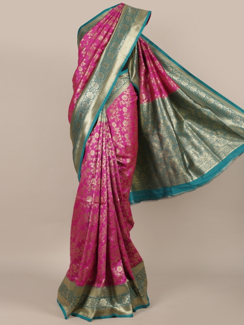 

Pothys Pink Woven Design Jute Silk Saree with Zari Border