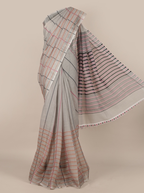 

Pothys Grey Striped Linen Blend Saree