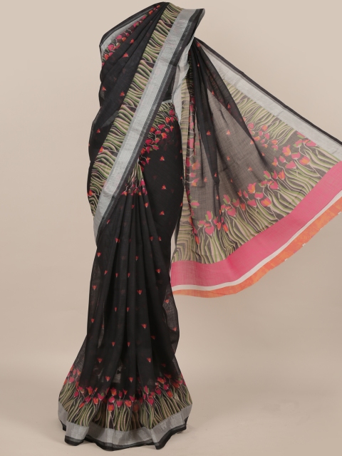 

Pothys Black Printed Linen Blend Saree