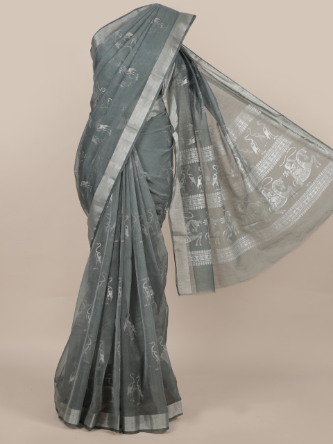 

Pothys Grey Printed Linen Blend Saree