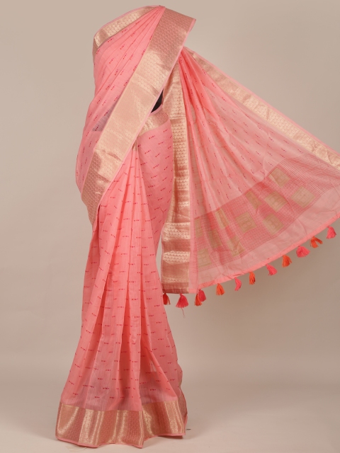 

Pothys Peach-Coloured Printed Linen Blend Saree