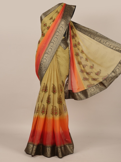 

Pothys Olive Green Printed Poly Chiffon Saree