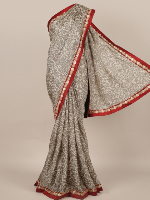 

Pothys Cream-Coloured Printed Poly Georgette Saree with Embroidered Border