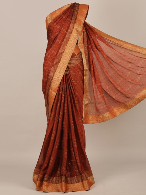 

Pothys Brown Printed Poly Georgette Saree