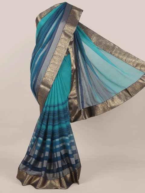

Pothys Blue Striped Poly Georgette Saree