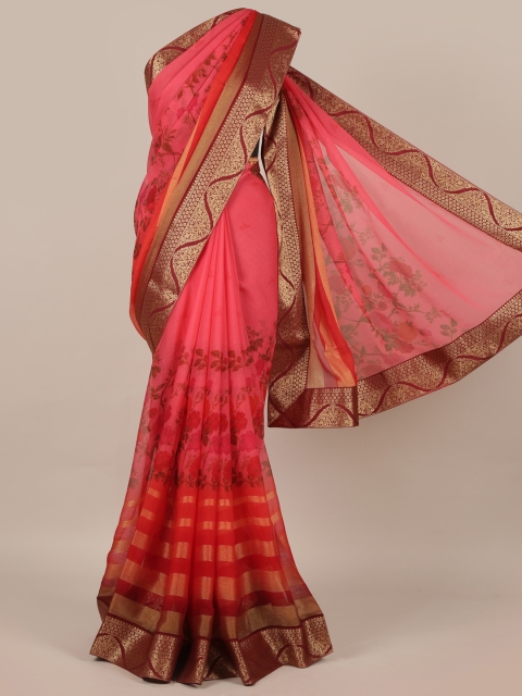 

Pothys Pink Printed Poly Chiffon Saree