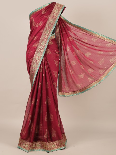 

Pothys Maroon & Green Poly Georgette Woven Design Saree