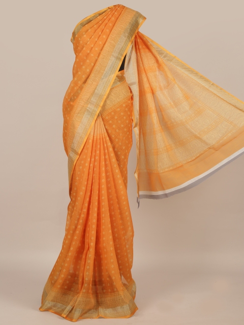 

Pothys Yellow & Off-White Linen Blend Printed Saree