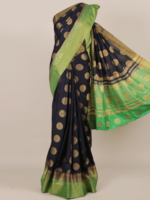 

Pothys Navy Blue & Gold-Colouerd Jute Silk Printed Saree