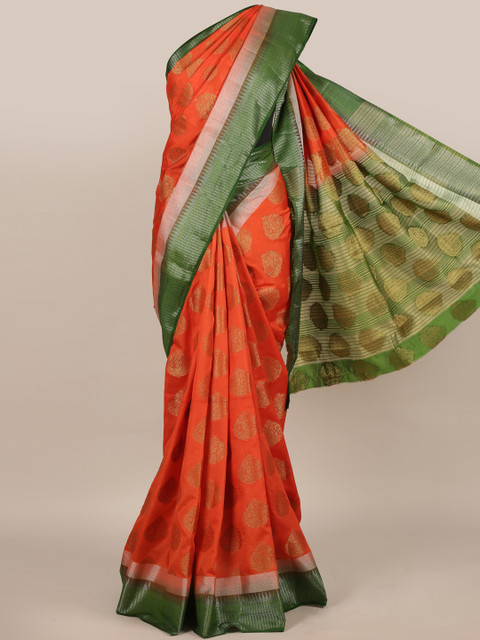 

Pothys Orange Printed Jute Silk Saree