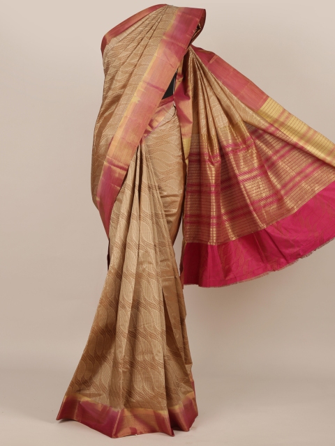 

Pothys Cream-Coloured & Pink Jute Silk Solid Saree